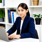 번역사 자격증 취득 후 이직 성공 사례 - Professional Translator at Work**

A young professional translator, fully clothed in a modest busine...