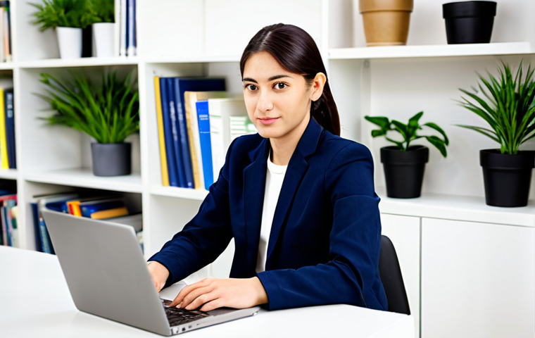 번역사 자격증 취득 후 이직 성공 사례 - Professional Translator at Work**

A young professional translator, fully clothed in a modest busine...